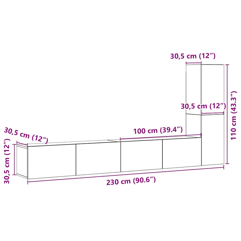 Wall Mounted TV cabinets 3 pcs Old Wood Engineered Wood